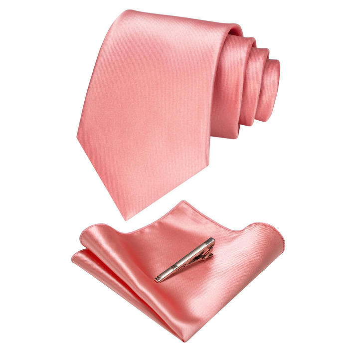 Чоловічий шовковий краватка-набір JEMYGINS: краватка, нагрудна хустка та затискач для краватки (квітковий пудровий, світлий пудровий)