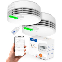 Hekatron Genius Plus – Smoke Detector 10 Years Battery – Stiftung Warentest Test Winner – made in Germany – incl. 2x adhesive pad – App-supported – Fire alarm – multilingual – 2 pieces