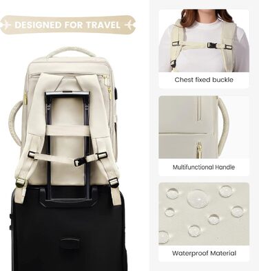 LOVEVOOK Рюкзак жіночий великий з відділенням для взуття, вологостійким відділенням та відділенням для ноутбука 17 дюймів, рюкзак чоловічий, розширюваний ручний багаж для бізнесу 30-40л для подорожей, відпустки, походів, Beige Beige 17,3 дюймів
