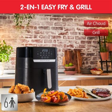 Moulinex Easy Fry & Grill Digital 2-in-1 Oil-Free Fryer XL + Grill, 4.2 l Capacity, Up to 6 People, 8 Programs, Adjustable Temperature, Timer, Air Fryer EZ505810, Black