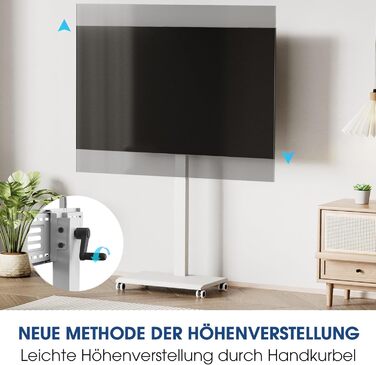 FITUEYES Rolling TV Stand - Mobile TV Cart for 32-75 inch Plasma/LCD/LED TVs - Adjustable Height, Swivel ±30°, Tilt 10°-40° - VESA 600x400mm - White