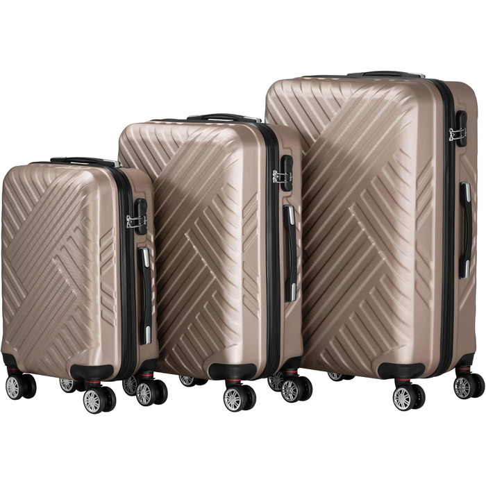 Набір валіз Zelsius 3 шт. Champagne | ABS, з кодовим замком, роздільниками всередині | Ручна валіза, набір валіз, Trolley, велика валіза