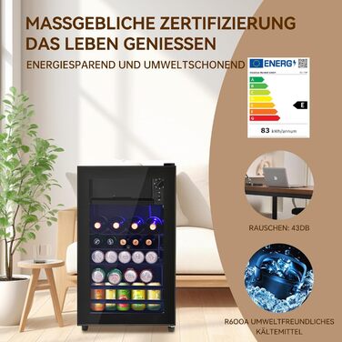 Холодильник для напоїв DRIXNO 76L з морозильною камерою, для льоду, вміщує 51 банку лімонаду, води, пива або вина. Компактний холодильник з скляними дверцятами, тиха робота, енергоефективний, чорний