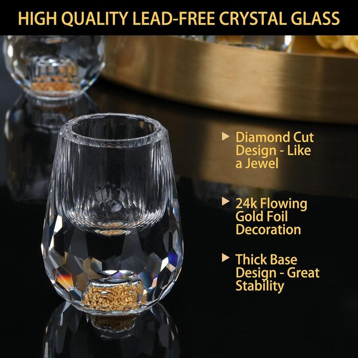 Набір келихів для шотів Crystal Shot, 6 шт., 15 мл, безсвинцеве скло, позолота 24K, для горілки, віскі, саке, текіли