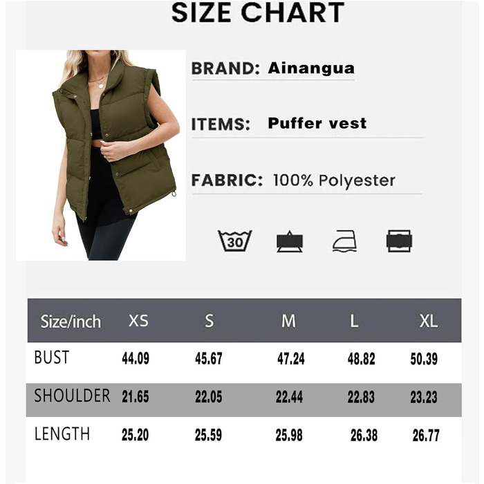 Жіноча пухова жилетка Ainangua з коміром-стійкою, блискавкою, без рукавів, тепла, зимова, легка, утеплена, оливковий (S)