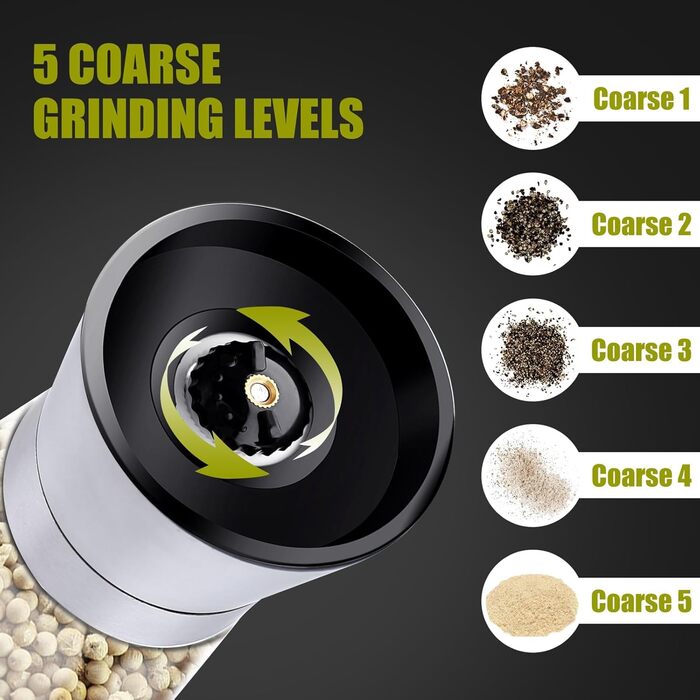 Набір ручних мельниць для солі та перцю 2 шт. з регульованим керамічним жорном, 180 мл