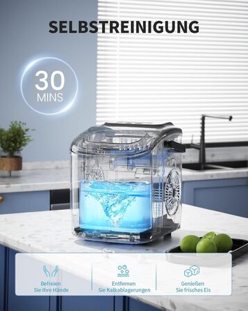Машина для приготування льоду Ecozy - швидка та компактна, 9 кубиків за 6 хвилин, 12 кг/24 год, самоочищення, 2 розміри кубиків, для офісу, дому, бару та вечірки, чорний