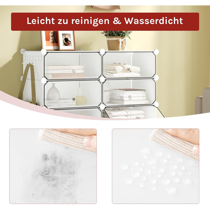 WOLTU Shoe Box, Shoe Storage, Set of 10, Stackable Design, for 20 Pairs, with Door, Hooks, 40x30x170 cm, White