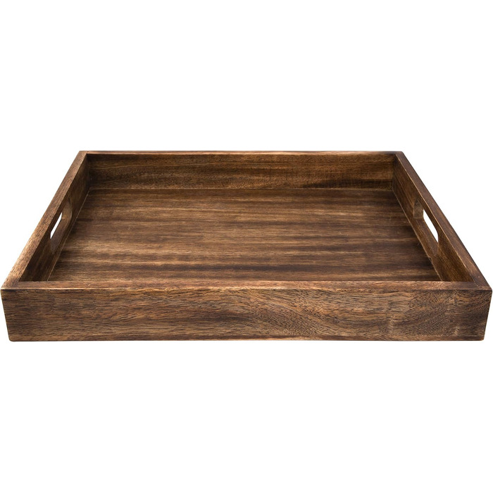 GoCraft Handcrafted Classic Wooden Tray - Large 16.5-inch Mango Wood Serving Tray with Handles - Elegant Kitchen & Dining Accessory - Ideal for Breakfast in Bed, Coffee, Tea