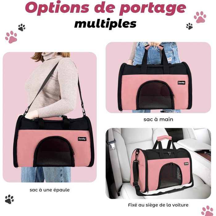 Транспортна сумка для котів та собак Zavothy, дихаюча та легка, з регульованим плечовим ременем, знімний м'який матрац (Рожевий, S)