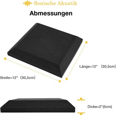 Акустичні панелі Fstop Labs для звукоізоляції, 3D шумопоглинаючий піропористий поролон (гриби), 12 шт, 30 x 30 x 5 см, чорний — для студії, офісу та дому