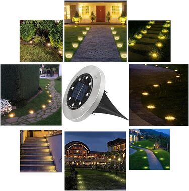 Joomer Solar Ground Lights - Set of 12, Outdoor Garden Lights with 8 LEDs, Warm White, Waterproof, for Lawn, Driveway, Patio