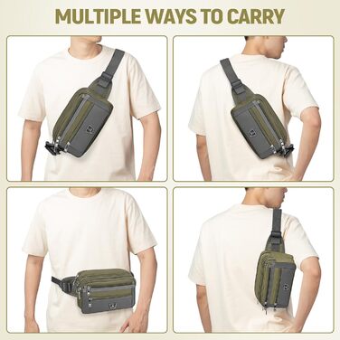 Поясна сумка на пояс для чоловіків та жінок з 7 кишенями на блискавці. Ідеальна для спорту, фітнесу, бігу, велоспорту, подорожей та кемпінгу. Зелений колір.