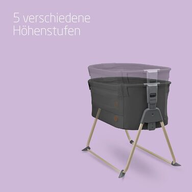 Maxi-Cosi Tori 2-in-1 Bedside Crib, Crib, 0 to approximately 6 months, 0–9 kg, compactly foldable, lightweight, 5 height levels, portable bedside crib with breathable mesh fabric, Beyond Graphite