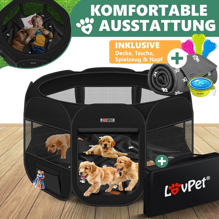 LOVPET® Foldable Pet Playpen with Bowl & Fleece Blanket - Indoor/Outdoor Dog & Cat Enclosure - Pop-Up Oxford Fabric