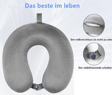 Подушка для шиї у літак/подорожі з Memory Foam - підтримуюча, компактна, легка, сіра