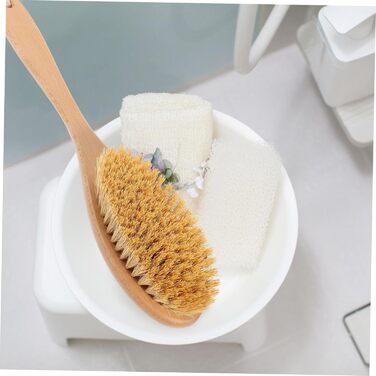 3 Wooden Bath Brushes Beechwood Awning Solution Trash Body Scrub Cleaner Shower Brush with Long Handle Back Scrubber Shower Back Washer for Men Sisal Brush