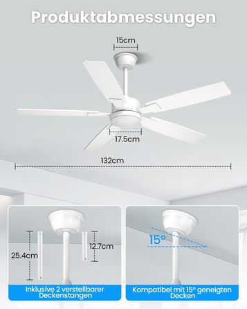 Стелянка-вентилятор Mefine з двома кольорами, обертаються крила, з підсвіткою, 132 см, з пультом керування, тиха лампа для вітальні, спальні, тераси, 5 крил