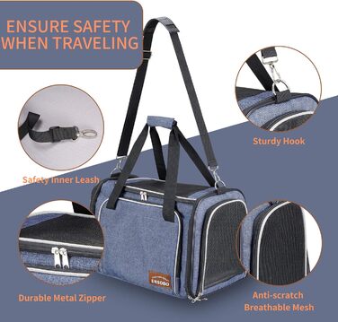 Сумка-переноска для кота, складана переноска для собаки, переноска для тварин, сумка для подорожей з м'яким матрацом для перевезення потягом/автомобілем/літаком