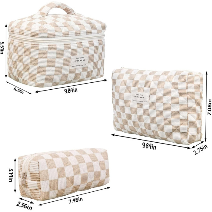 Набір косметичок з квітковим принтом для дівчаток та жінок, степкова косметичка для макіяжу, бавовняний набір культбеулів, косметичка Coquette, естетичний аксесуар Clean Girl, косметична сумочка (хакі в клітинку)