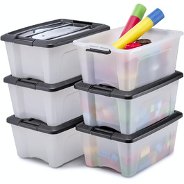 Iris Ohyama Storage Boxes with Lids, 60L, 4-Piece Set, Black, Secure Closure, Stackable, Handles, for Bedroom, Closet, Office, Organization, BPA-Free Plastic, Storage Boxes, NTB-60 (15L / 6-Piece Set)