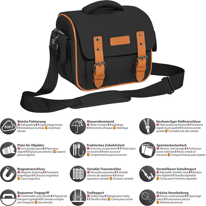 Сумка для камери PEDEA 'Vintage' з захисною плівкою для дисплея, чорна, XL (Canon, Nikon, Pentax)