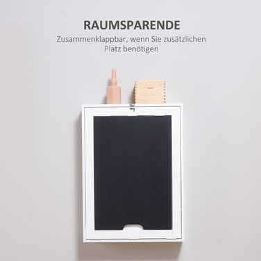 HOMCOM Wall Table Folding Desk with 5 Compartments, White and Black Board, 60x94.5x147cm, Space-Saving for Home Office