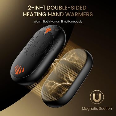 Електричні грілки для рук 2 шт. з підзарядкою USB, портативні кишенькові грілки 2-в-1 з 3 режимами нагріву, 24 години тепла, багаторазові, для активного відпочинку взимку, чорні, з магнітом