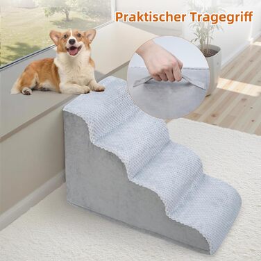 Східці для собак KSIIA - 3 ступені, 40 см, для маленьких собак та котів. Зручні сходинки для доступу до ліжка, дивану, софи та авто. Розмір: 40x57x40 см, сірий колір.