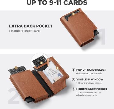 Гаманець-картхолдер VULKIT RFID захист шкіряний, коричневий (Кізелькові зерна) з відділенням для грошей та магнітним закриттям
