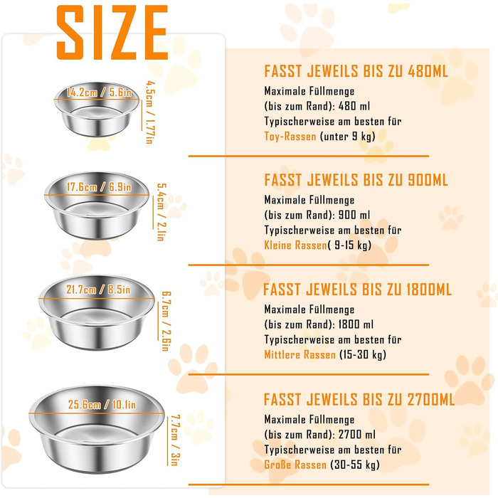 Набори мисок для собак та котів з нержавіючої сталі | Антиковзний силіконовий дно | Різні розміри | 2700 мл