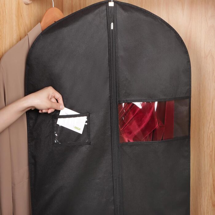 Чохли для одягу KEEGH, 10 шт. - захисні мішки для зберігання одягу, костюмів, пальто, сорочок, 60x152 см, чорний, фліс