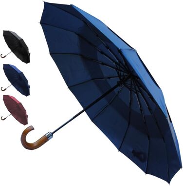Чоловічий парасолька COLLAR AND CUFFS London 80KPH з автоматичним відкриванням, компактна, вітростійка, з дерев'яною ручкою, темно-синього кольору