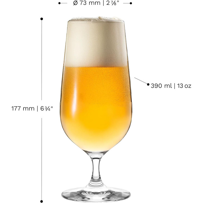 Набір келихів для пива Stölzle Lausitz Grand Cuvée 6 шт, 390 мл – Кришталеві келихи для Pilsner та іншого пива, Німеччина