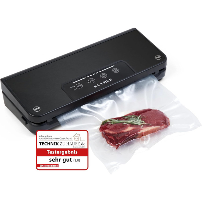 KLAMER Vakuumierer Classic Pro 80 (2024) - Професійний вакуумний пакувальник для продуктів (2024), чорний