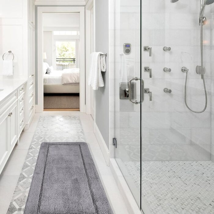 Набір килимків для ванної кімнати SOANNY (2 шт.), мікрофібра, антиковзаючі, швидковисихаючі, сірий. Розміри: 53x86 см та 50x50 см