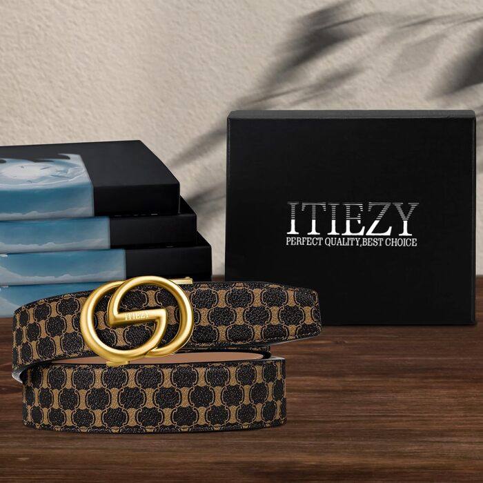 Чоловічий шкіряний ремінь ITIEZY з вінтажним принтом, автоматична застібка, 35 мм, регульований, для бізнесу та ділових костюмів, розмір 115/125 см