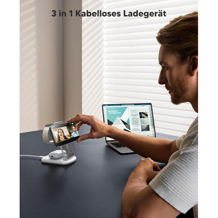 Зарядний пристрій MagSafe 3-в-1 для iPhone 17/16/15/14/13/12 Pro Max/Air/Plus/Pro та Apple Watch 10/9, AirPods 3/2/Pro (сріблястий, 2 шт.)