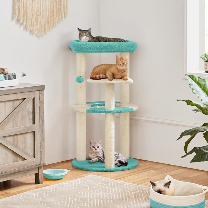 Yaheetech Cat Tree, Ocean Design Cat Tree, Cat Scratching Post, with Platform Space Capsule Sisal Posts, Stable Cat Climbing Tree, (Indigo/Beige)
