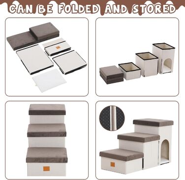 Сходинки для собак на 3 сходинки, 44 см, з місцем для зберігання, для ліжка/софи, для котів, для літніх тварин, губка, хатня тварина, бежевий колір