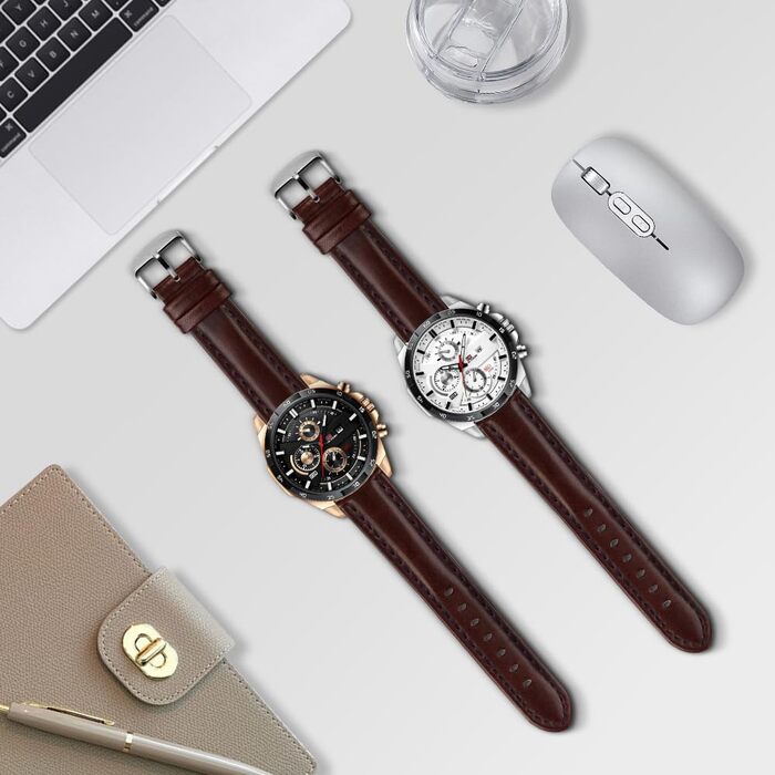 Годинник чоловічий OFF-CUP з датою, кварцовий хронограф, коричневий ремінець з натуральної шкіри. Елегантний аксесуар для чоловіків, casual та business стилю. Прекрасний подарунок.