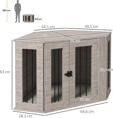 Клітка для собак PawHut з замком, подушкою, з металу, для дому, 80 x 56 x 63 см (волоський горіх)