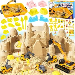 UPDOKIT Magic Sand for Kids, Kinetic Sand with 1 KG of Sand, Construction Vehicle and Accessories for Boys and Girls Ages 3, 4, 5, 6, 7+ Years Old