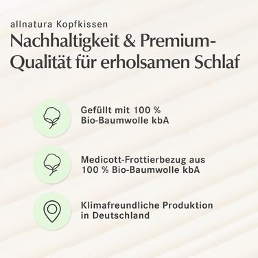 allnatura Cotton Pillow Cotona-Medicott 40x80 cm Test Winner - 100% Organic Cotton ideal for allergy sufferers - Suitable for side and back sleepers - Adjustable height & machine-washable cover - Made in Germany… 40 x 80cm cotton pillow