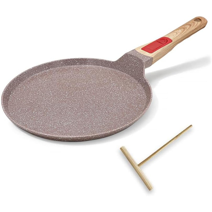 RANX INGST Crepe Pan with Detachable Handle - Non-Stick Ceramic Coating - Pancake Pan with Batter Spreader - (Brown, 20 cm)