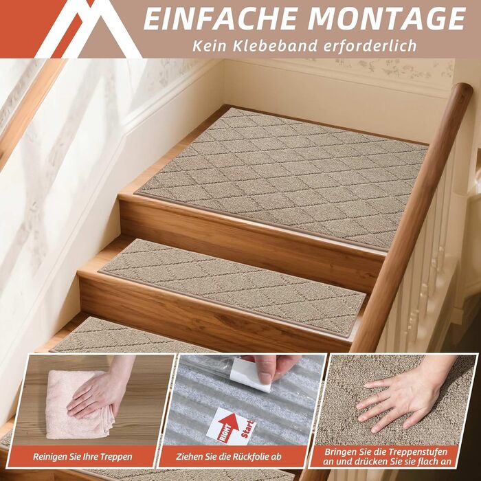 Ковзаючі килимки на сходи COSY HOMEER, 15 шт., 70 x 22 см, антиковзаючі, самоклеючі, машинне прання, 100% поліестер, TPE-підкладка, для дітей, літніх людей та домашніх тварин, сірий та білий