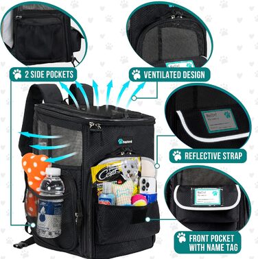 PetAmi Рюкзак-переноска для собак та котів, чорний, для подорожей, з вентиляцією, м'які стінки