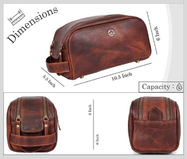 Шкіряна косметичка для чоловіків Aaron Leather — дорожній набір для догляду, темно-коричнева (горіх), з подвійною блискавкою