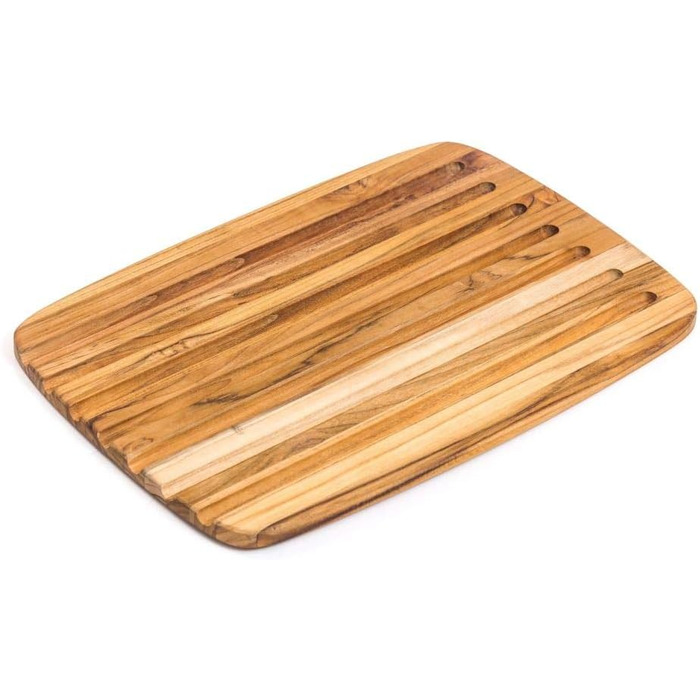 Дерев'яна дошка для нарізання хліба Teakhaus Essential з жолобом, 41x28x1,4 см, FSC-сертифікована тикове дерево, кухонна дошка для хліба та випічки