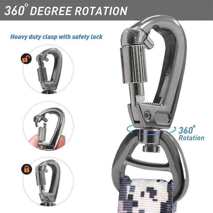 Міцна собача лінія, тактична собача лінія з автофіксатором для великих собак до 68 кг, 1,8 м, амортизуюча, рулетка, подвійний руків'я, для тренування собак